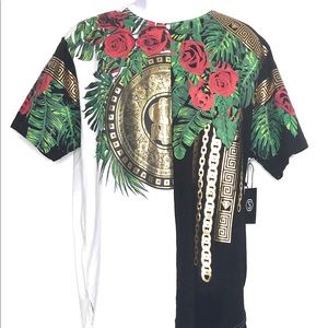 Switch Men’s Floral Gold Foil Designer Shirt SzXL